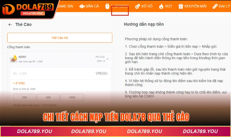 Chi tiết cách nạp tiền DOLA78 qua thẻ cào