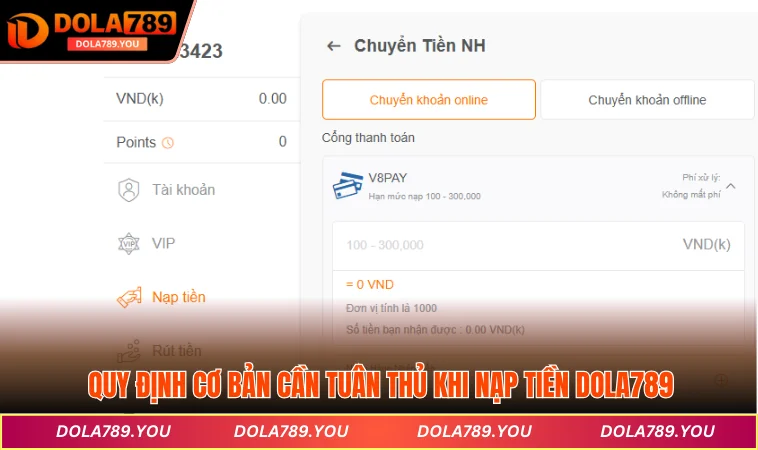 Quy định cơ bản cần tuân thủ khi nạp tiền DOLA789