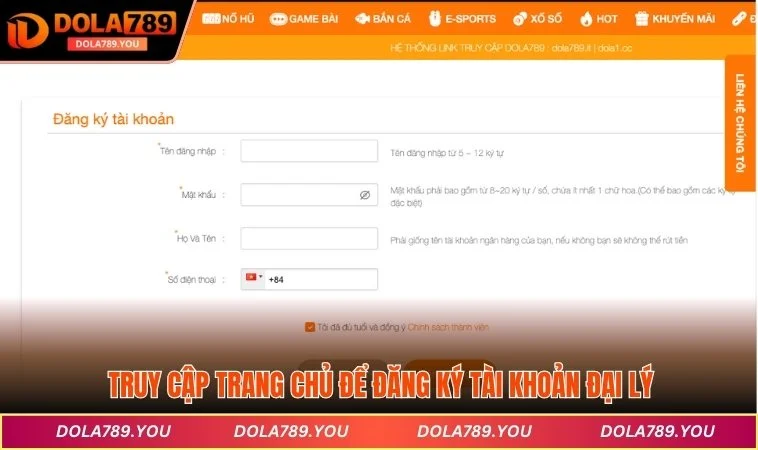 Truy cập trang chủ để đăng ký tài khoản đại lý